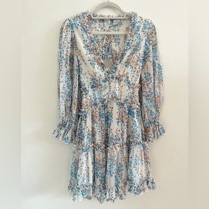 Selfie Leslie LANEY CUTOUT BACK RUFFLE DETAIL FLORAL DRESS WHITE